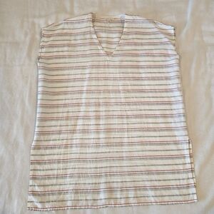 Eileen Fisher Organic Linen Sleeveless Striped V Neck Tunic Poncho XXS XS